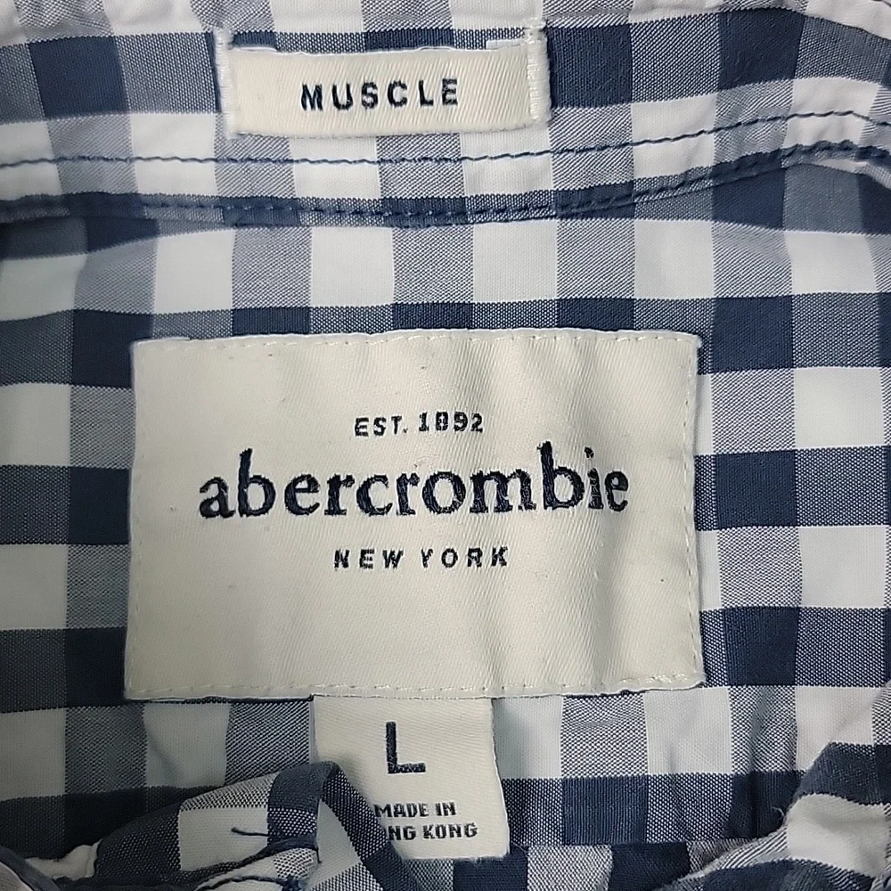 ABERCROMBIE Blue White‎ Gingham Muscle Fit Y2K Casual Preppy Button Down Shirt L